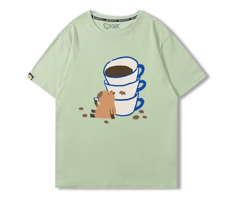 Capybara and Coffee Mug Unisex T-shirt Multicolor